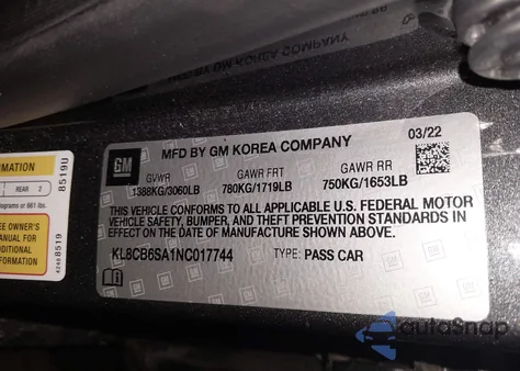 2022 Chevrolet Spark Fwd Ls Automatic z USA, uszkodzony, nr VIN KL8CB6SA1NC017744